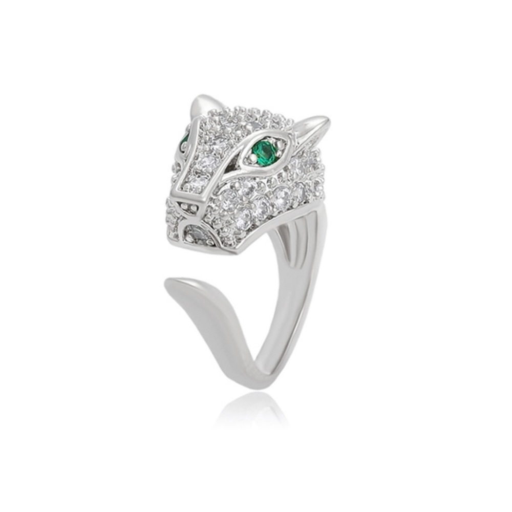 Tiger Ear Cuff Platinum Plated CZ Stone Emerald Stone Eye
